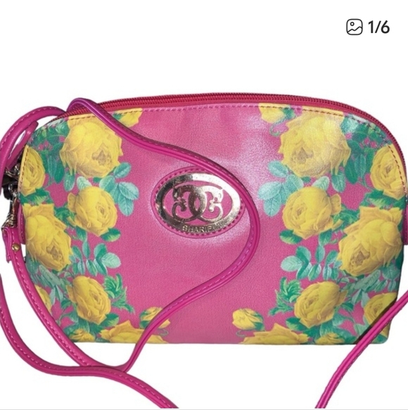 Sharif Handbags - Sharif Pink Crossbody Bag with Yellow Floral Print EUC